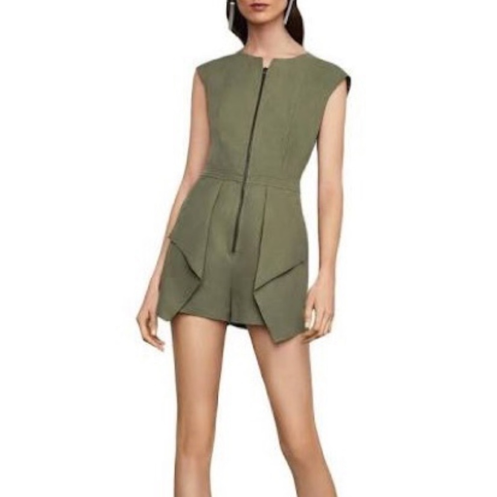 BCBGMaxAzria Olive Green Sleeveless Romper Zip Up Front Shorts Sexy Size XXS